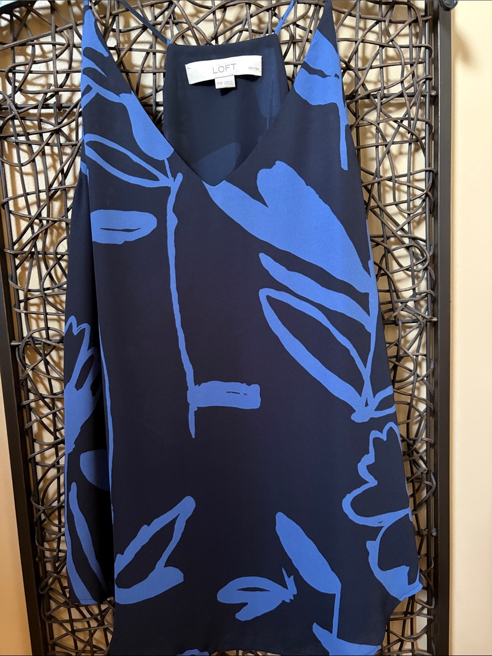 LOFT Navy and Bright Blue Sleeveless V-Neck Dress